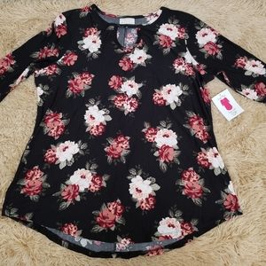 NWT Bobbie brooks black flowered shirt